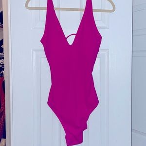 TA3 Plungey Hot Pink One-Piece Sculpting Swimsuit - long - low cut plungey